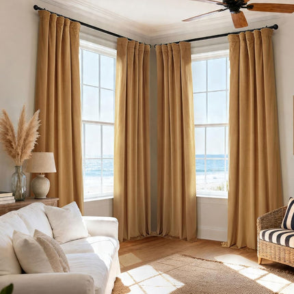 HPD Half Price Drapes Signature Velvet Thermal Blackout Curtains for Living Room 84 Inch Long (1 Panel) Rod Pocket Insulated Blackout Curtains for Bedroom Window Curtains, 50W x 84L, Amber Gold
