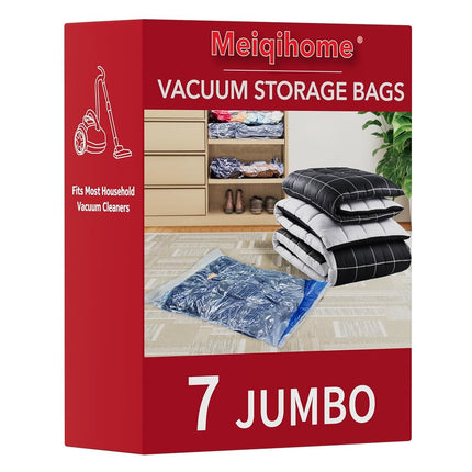 Meiqi 7 Jumbo Vacuum Storage Bags (40"x30") Space Saver Bags for Clothes Pillows Blankets Comforters for Travel