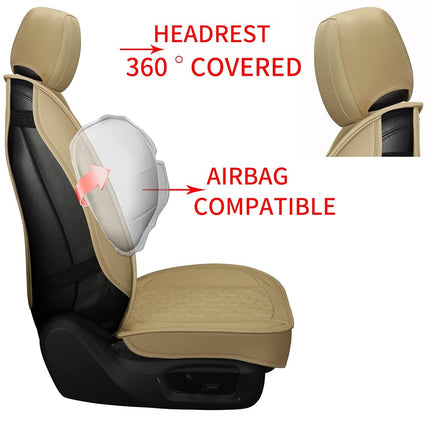 Juego de Fundas y Cojines para Asientos de Coche Tapha Executive de Piel Sintética, Transpirable y Resistente al Agua, Ajuste Universal para Coche, SUV y Camioneta (Asientos Delanteros y Traseros, Beige) (TAP-01-B4)