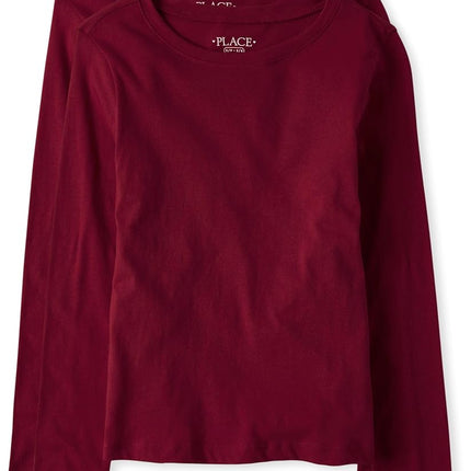 The Children's Place Girls' Basic Short Sleeve Layering Tee, Rubine 2-pack, Small