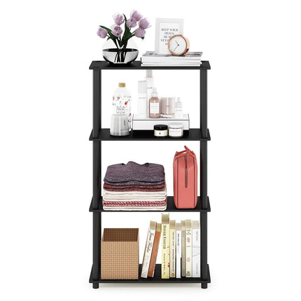 Furinno TURN-N-TUBE Storage Shelves, 4-Tier Toolless Book Shelf, Corner Shelf, Toolless Open Shelves, for Organization and Storage, Living Room, Garage, Home Office, Americano