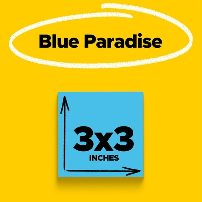 Post-it Super Sticky Notes, 2X Sticking Power, 3 x 3-Inches, Electric Blue, 5-Pads/Pack (654-5SSBE)