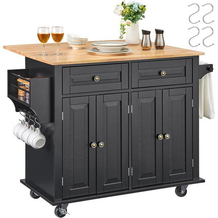 VEVOR Kitchen Island Cart, 43" Wood Top Mobile Car