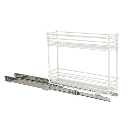 Household Essentials Narrow Sliding Cabinet Organizer, Two Tier Organizer, White, Great for Slim Cabinets in Kitchen, Bathroom and More