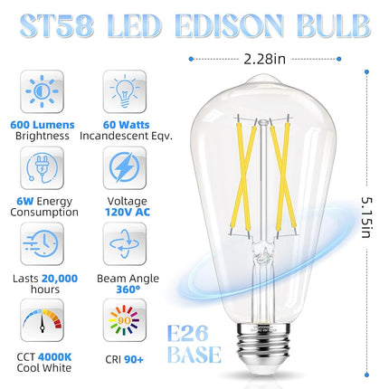 GvvooHome LED E26 Bulb, Edison Bulbs 60 watt Equivalent, Cool White 4000K