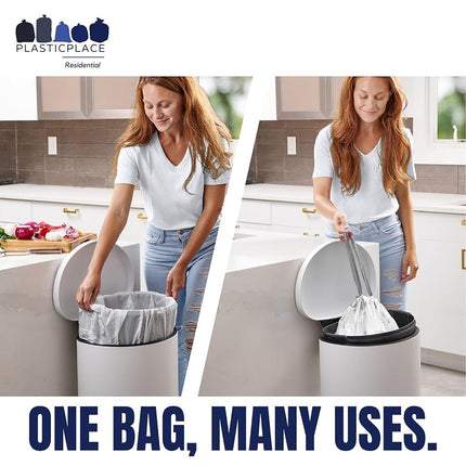 Plasticplace Custom Fit Trash Bags, Compatible with Simplehuman Code K, White Drawstring Garbage Bags Liners, 10 Gallon / 38 Liters, 24" x 28" (200 Count) Heavy Duty Trashbags Home Essentials Large