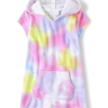 The Children's Place Girls' Hoodie Swim Coverup, Neon Peony, Medium