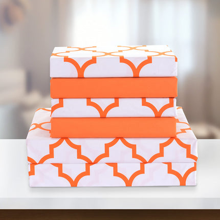 Elegant Comfort 4-Piece Moroccan Trellis Print Sheet Set, Super Cozy, Fade Resistant, 1500 Thread Count, Deep Pocket Fitted Sheet with Smart Pockets, Moroccan Trellis Sheet Set, Twin XL, Neon Orange