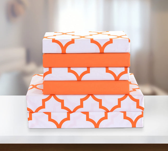 Elegant Comfort 4-Piece Moroccan Trellis Print Sheet Set, Super Cozy, Fade Resistant, 1500 Thread Count, Deep Pocket Fitted Sheet with Smart Pockets, Moroccan Trellis Sheet Set, Twin XL, Neon Orange