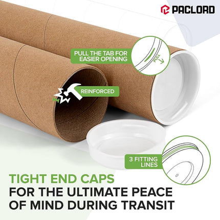 Paclord 2" x 6" Reinforced Kraft Paper Mailing Tube (Pack of 1) with 2 Caps