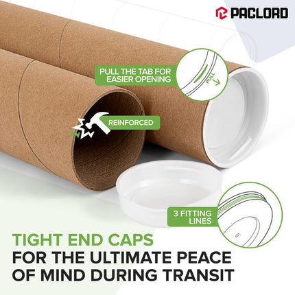 Paclord 2" x 6" Reinforced Kraft Paper Mailing Tube (Pack of 1) with 2 Caps