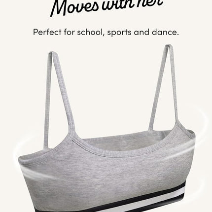 Fruit of the Loom Girls' Spaghetti Strap Sports Bra, Grey Stripe/Grey/White, 40