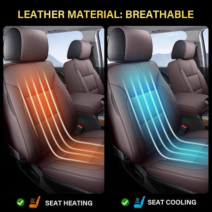Coverado Chevy Silverado Seat Covers, Leather Car Seat Covers Custom Fit for Chevy Silverado GMC Sierra 2014-2018 1500, 2015-2019 2500HD 3500HD (Full Set, Brown)