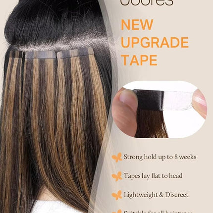 DOORES Tape Hair Extensions Human Hair Balayage Chocolate Brown to Honey Blonde 55cm 20pcs 50g Straight Remy Natural Hair Extensions Tape in Real Hair