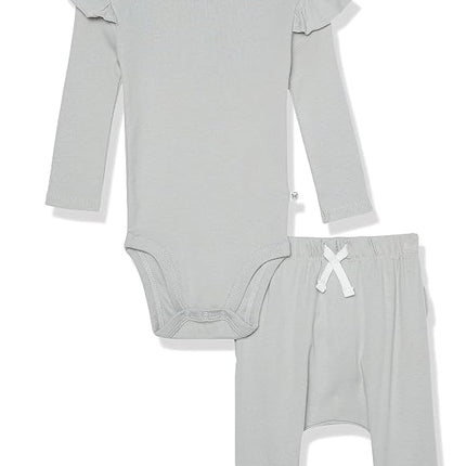 HonestBaby Fashion Outfit Sets Tops and Bottoms 100% Organic Cotton for Baby and Toddler Girls, Grey, 3-6 Months