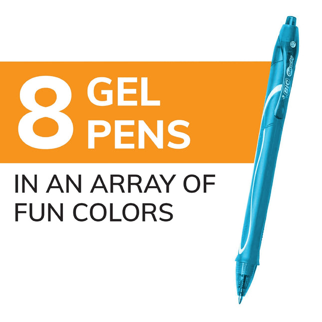 BIC RGLCGAP81AST Gel-ocity Quick Dry Retractable Gel Pen, 0.7mm, Assorted Ink/Barrel, 8/Pack