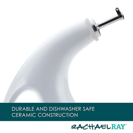 Rachael Ray Ceramic EVOO Oil and Vinegar Dispensing Bottle with Spout, 24 Ounce, White