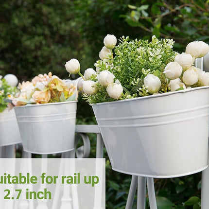 Dahey Pots de fleurs suspendus en fer de 10,5 pouces pour clôture de balustrade, pots suspendus de style campagnard avec crochets détachables, support de plantes pour fenêtre, décoration d'intérieur, blanc, 5 pièces