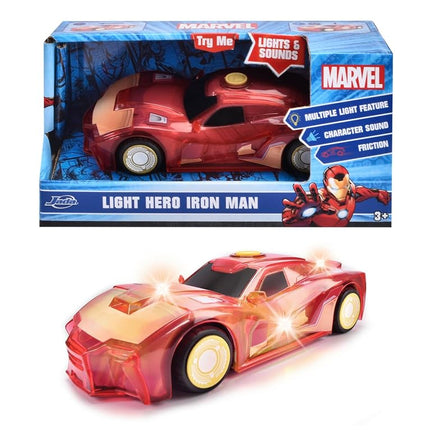 Jada Toys Marvel Light Hero Iron Man Car (15 cm) - Superhero Toy Car from 3 Years with Friction and Cool Light & Sound Effects, Car Toy for Children, Includes Batteries