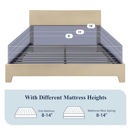 Allewie Queen Size Bed Frame with Adjustable Headboard, Upholstered Platform Bed with Wood Slats, Heavy Duty Mattress Foundation, No Box Spring Needed, Noise-Free, Easy Assembly, Beige