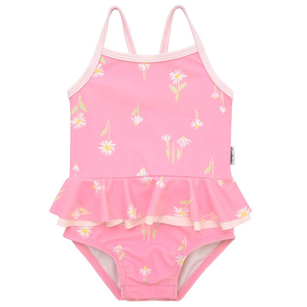 Gerber Girls' One-Piece Swimsuit, Pink Daises, 12 Months
