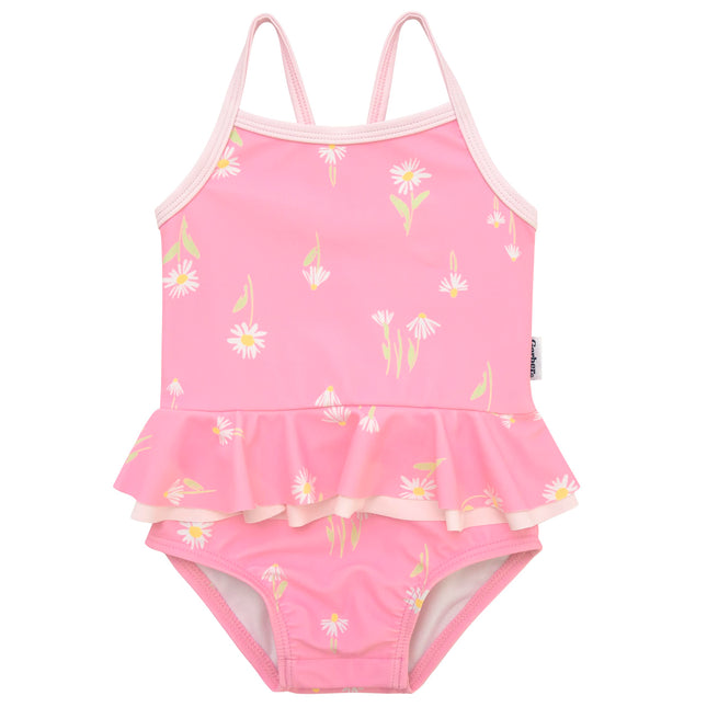 Gerber Girls' One-Piece Swimsuit, Pink Daises, 3-6