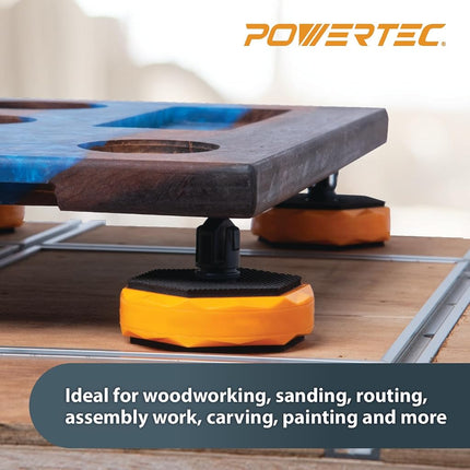 POWERTEC 72128 36 Inch Double-Cut Profile Universal T-Track with Predrilled Mounting Holes, with T Track & Work Bench Stops Plus Work Grippers and Finishing Cone - Bench Dog Cookies Fit 3/4" Dog Hole