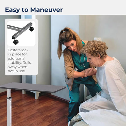 Drive Medical Non Tilt Top Overbed Table, Chrome