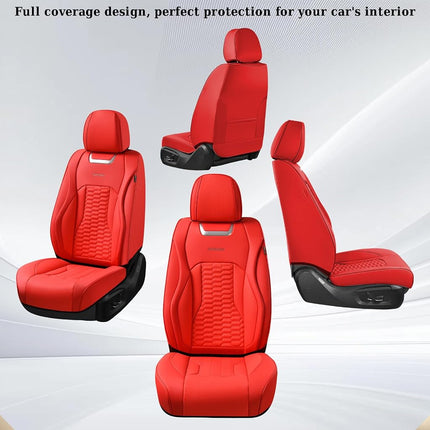 Fundas de asiento de coche Coverado, juego completo, fundas de asiento de coche de cuero Napa rojo, fundas de asiento de coche impermeables para accesorios interiores de coches, ajuste universal para la mayoría de sedanes, SUV, camionetas
