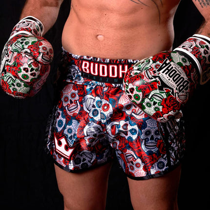 BUDDHA FIGHT WEAR - Mexican Boxing Gloves - Muay Thai - Kick Boxing Synthetic Leather - GS-3 Inner Padding - Impact Protection - Red Color - Size 12 Oz