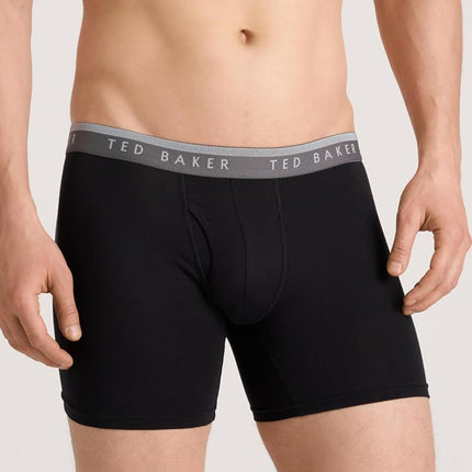 Ted Baker Men's Standard 4 Pack Cotton Stretch Boxer Briefs, Black Beauty/Grey Heather/Sky