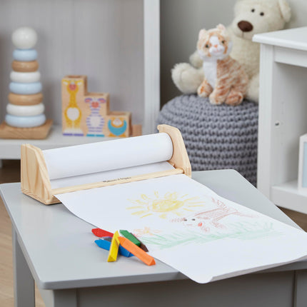 Dispensador de rollo de papel de mesa de madera Melissa & Doug con papel blanco bond (30,5 cm x 22,8 m) para dibujar, arte y manualidades para niños