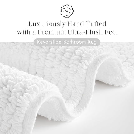 MADISON PARK SIGNATURE Splendor Reversible 100% Cotton Tufted Bathroom Rug-3000 GSM Hotel Quality Luxurious Plush High Pile Bath Mat Absorbent, Quick Dry, Shower Room Décor, 21x34, White
