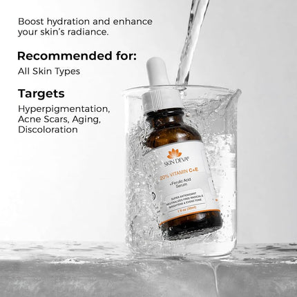 20% Vitamin C & E Plus Ferulic Acid Serum Rejuvenates Skin to Fresh & Beautiful w/Super Antioxidant That Powerfully Neutralizes Free Radicals to Brighten Skin