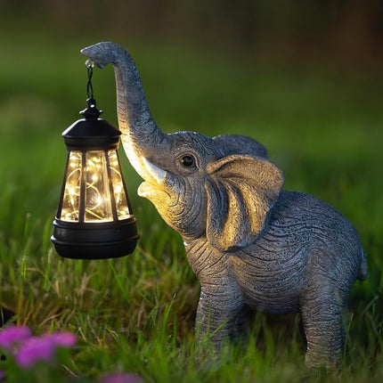 Solar Garden Statue Lights Elephants Figurine with