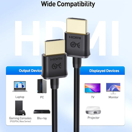 Cable Matters 2-Pack Ultra Thin HDMI Cable 10 ft, Support 4K@60Hz, Ultra Slim HDMI Cable 4K Rated with Ethernet, HDR Support for PS5, Xbox Series X/S, RTX4090/3090, RX 7900/7800, Apple TV, and More