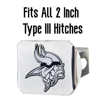 Minnesota Vikings NFL Chrome Metal Hitch Cover with Chrome Team Logo by FANMATS - Unique Team Logo Molded Design – Easy Installation on Truck, SUV, Car - Ideal Gift for Die Hard Football Fan