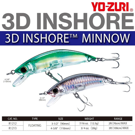 Yo-Zuri 3D Inshore Minnow (F) 110mm 4-3/8" Red Head Floating Lure