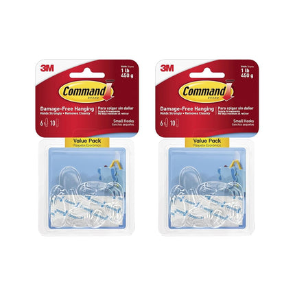 Command Small Hooks, Clear, 6-Hooks/Pack, 2-Packs,
