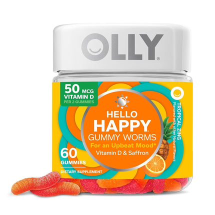 OLLY Hello Happy Gummy Worms, Mood Balance Support
