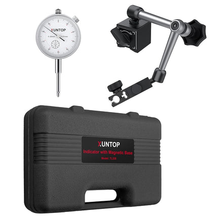 XUNTOP Dial Indicator 20mm/0.01mm with 132lbs/60kg Magnetic Base,Imperial Dial Test Gauge Set for Lathe,3D Printer,CNC,Car,Laboratory