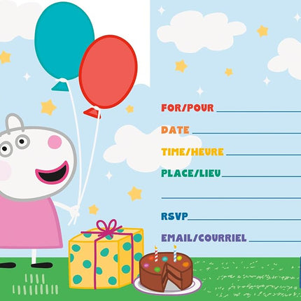 Unique Delightful Multicolor Peppa Pig Rectangular Paper Cards Invitations - 8 Count, Stylish & Eye-Catching Design - Perfect for Kids' Parties