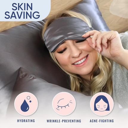 Funda de almohada de seda BLISSY - 100% seda de morera pura - Fibras de alta calidad 6A de 22 Momme - Funda de almohada de satén para cabello y piel - Regular, Queen y King con cremallera oculta, gris