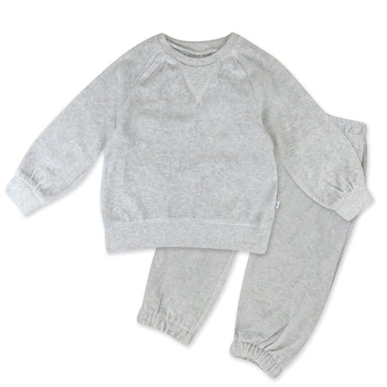 HonestBaby Baby 2-Piece Cozy Velour 100% Organic Cotton Sweatshirt and Jogger Sweatpants Set, Light Gray Heather, 2T