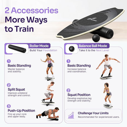Sportneer Balance Board 7 Modes w/Adjustable Stoppers Roller&Balance Ball