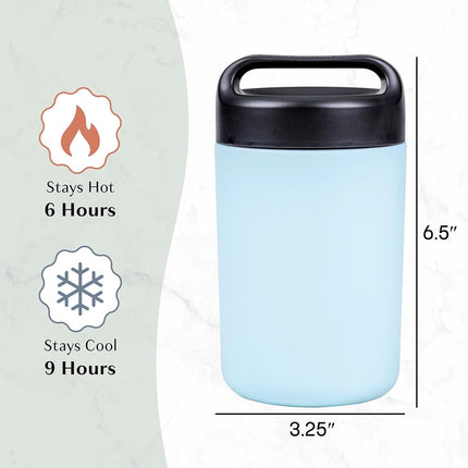 Goodful Vacuum Sealed Insulated Food Jar with Handle Lid, Stainless Steel Thermos, Lunch Container, 16 Oz, Sky Blue