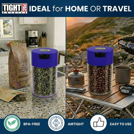 TIGHTVAC - 1 oz to 6 ounce Vacuum Sealed Storage Container - Dark Blue Cap & Clear Body