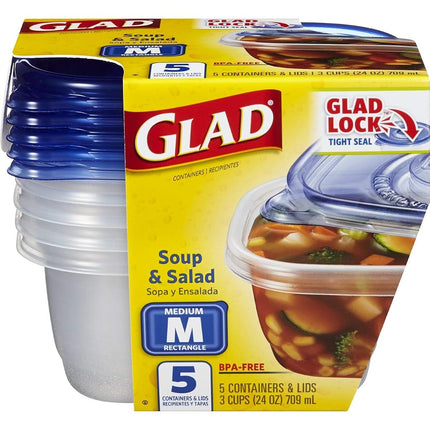 Glad Food Storage Containers - Soup and Salad Container - 24 Ounce - 5 Containers