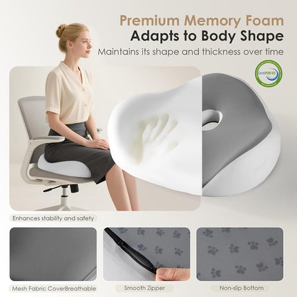 FLORICH Car Seat Cushion for Driving, Memory Foam Seat Cushion for Car Office Chair, Ergonomic Office Seat Chair Cushion for Sciatica Pain Relief, Larger Car Seat Cushion for Trunk - Grey
