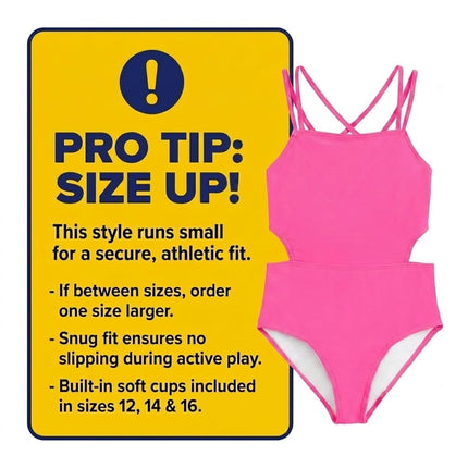 Kanu Surf Maillot de bain une pièce ajouré de sport de plage pour filles, Rose uni, 12
